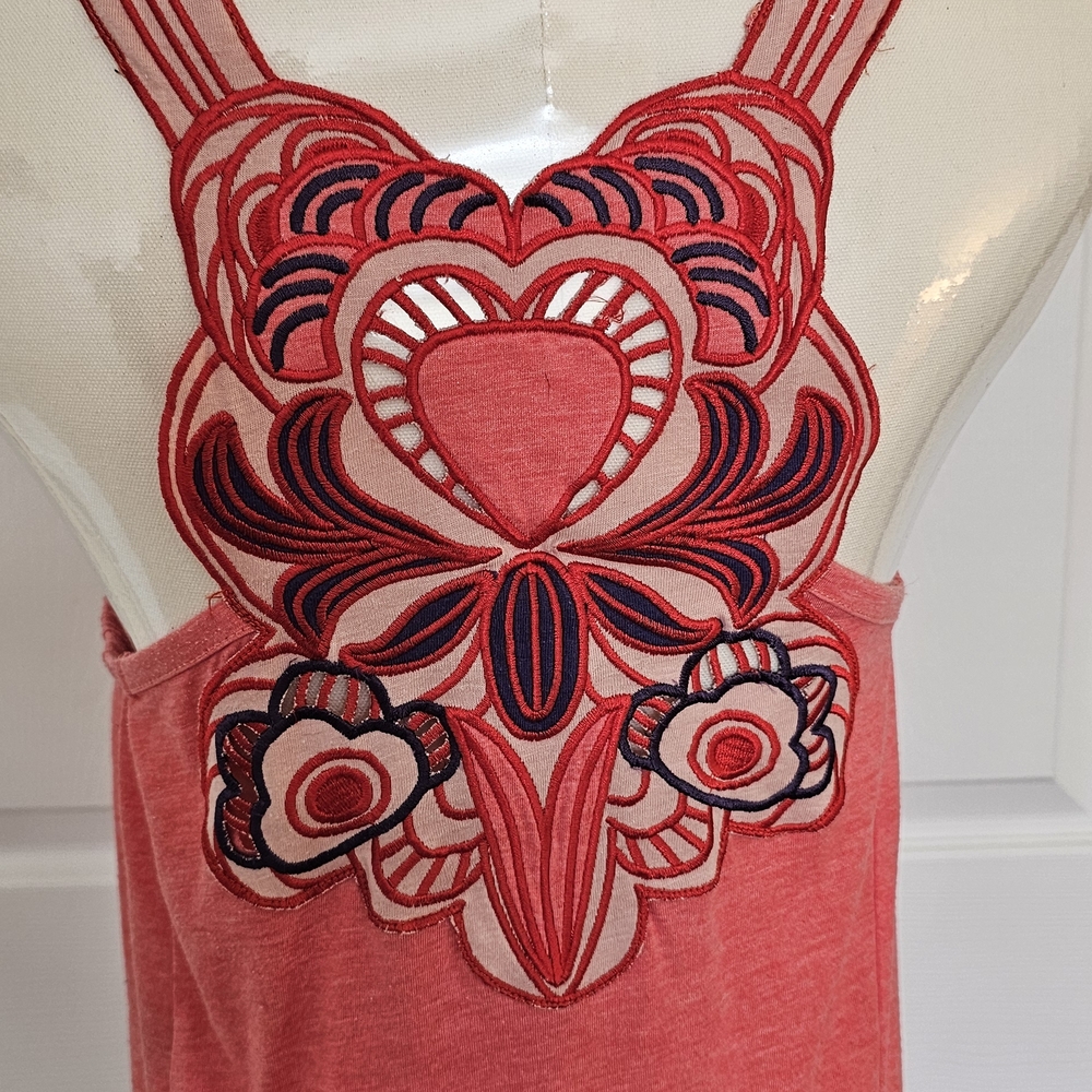 Nümph Coral Pink Embroidered Back Tank Top, Tunic, Size S